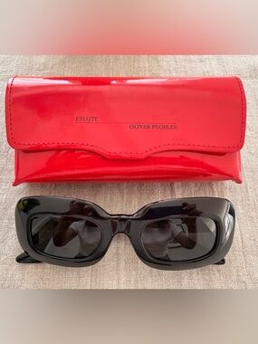 Oliver Peoples/KHAITE Black Women's Rectangular Sunglasses with Red Patent Case
